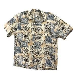Hinalea Mens Size L Tropical Flower Hawaiian Shirt Short Sleeves
